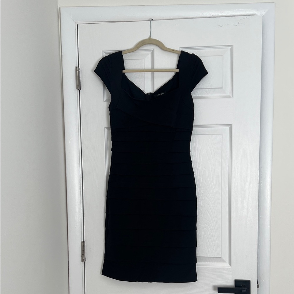 White House Black Market Elegant Black Bodycon Cocktail Cap Sleeve Mini Dress